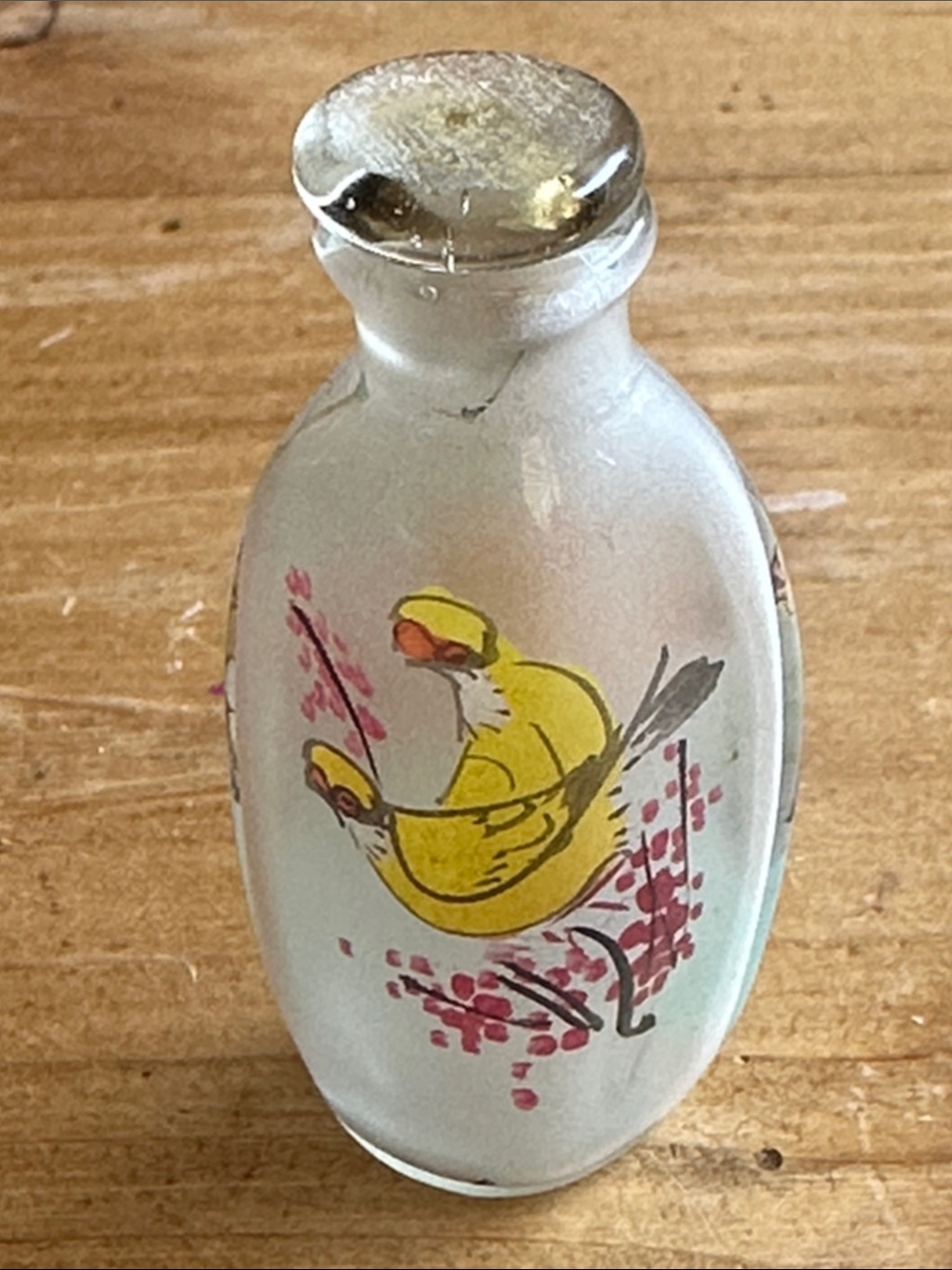 Vintage Reverse Painted Chinese Snuff Bottle Perfume Glass